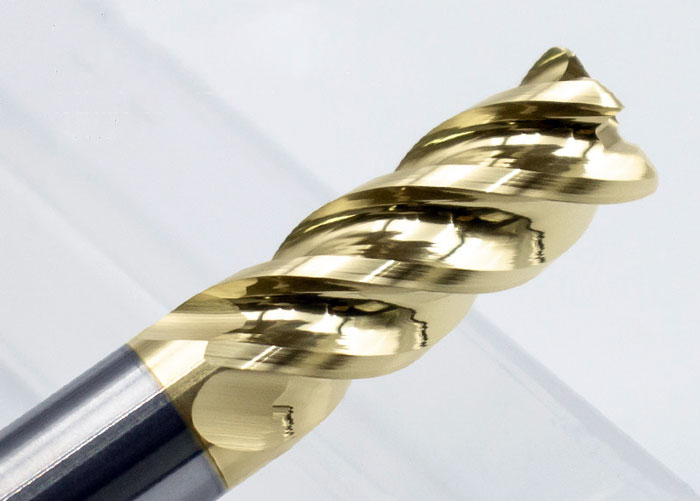 TM series 4 flute carbide corner radius end mill for titanium and superalloys unequal pitch polished