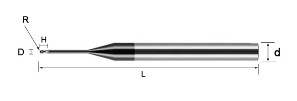PM Micro Long Reach Ball Nose Specifications (R0.15-R0.45mm)